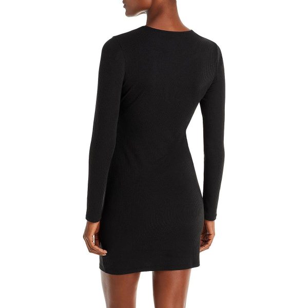 Aqua Womens Ribbed Knit Keyhole Mini Dress - Image 2