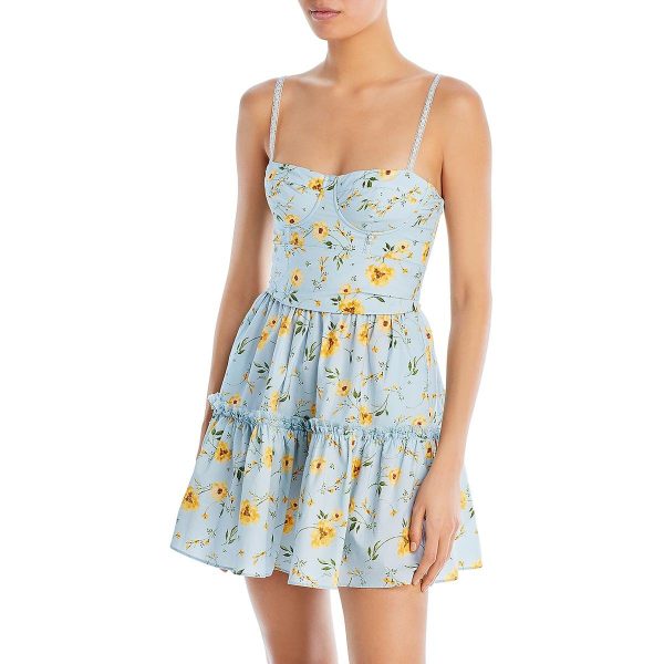 Aqua Womens Bustier Floral Print Mini Dress