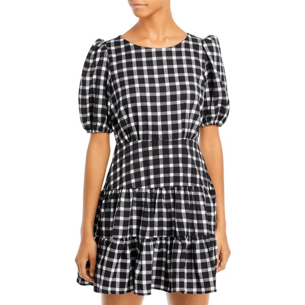 Aqua Womens Plaid Short Mini Dress