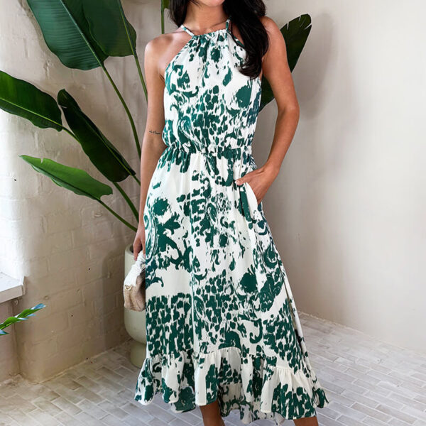 Multi Printed Frill Hem High Neck Midi Dress
