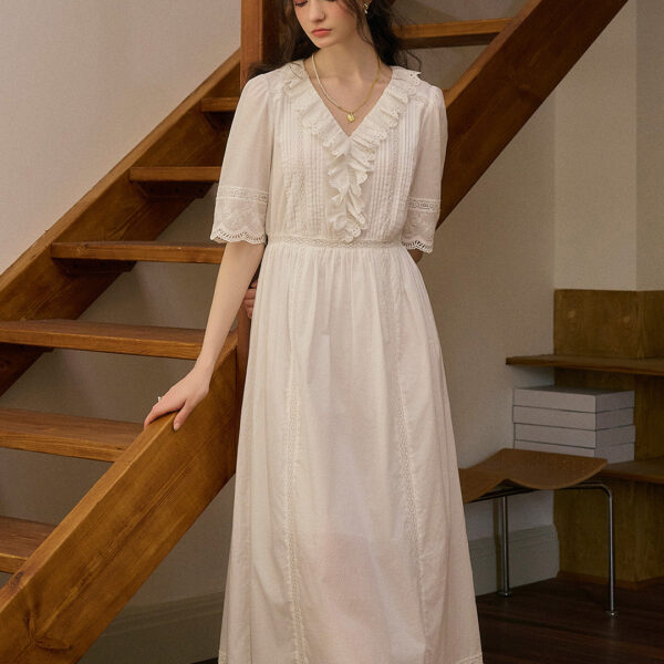 Noelle Ruffle V-Neck 100% Cotton Dress