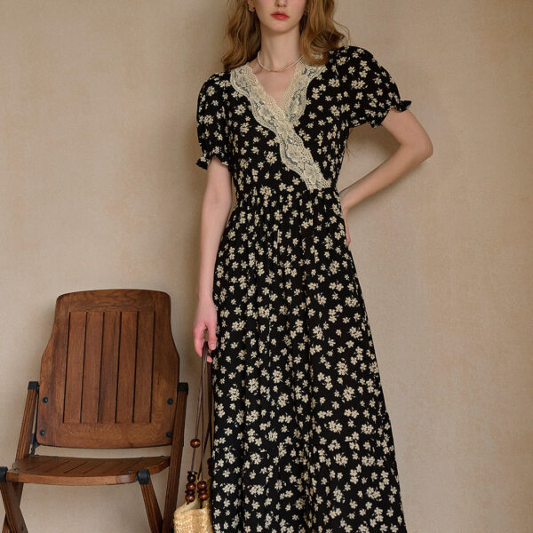Lilith Ruffle V-Neck Lace Floral Dress